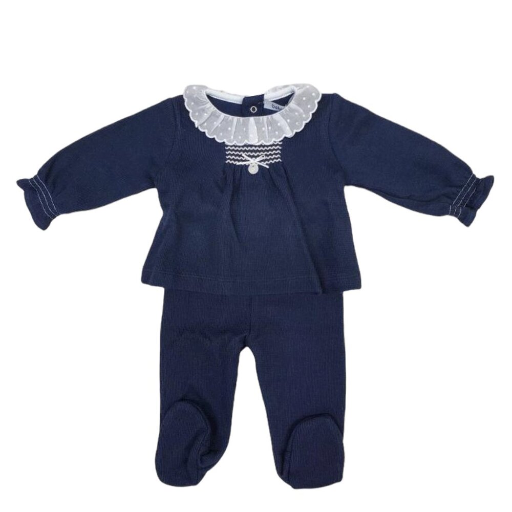 Babidu Canutillo Volante Shirt and Footie Pant Set - Navy - NEW